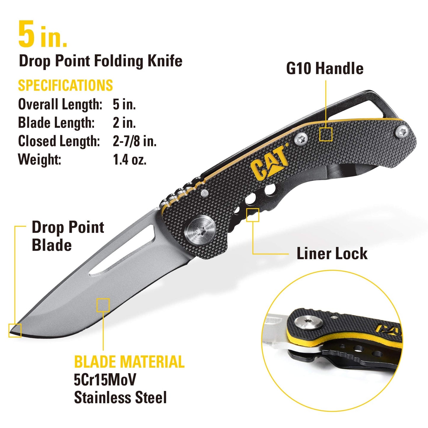 Cat 3 Piece 12-in-1 Multi-Tool, Knife, and Multi-Tool Key Chain Gift Box Set - 240192 , Yellow