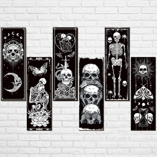 Sintuff 6 Pieces Black Gothic Wall Decor Skull Wall Art Boho Sun Moon Phases Snake Gothic Hanging Wooden Minimalist Skeleton Art Prints Vintage Pediments for Room Living Bedroom Bathroom
