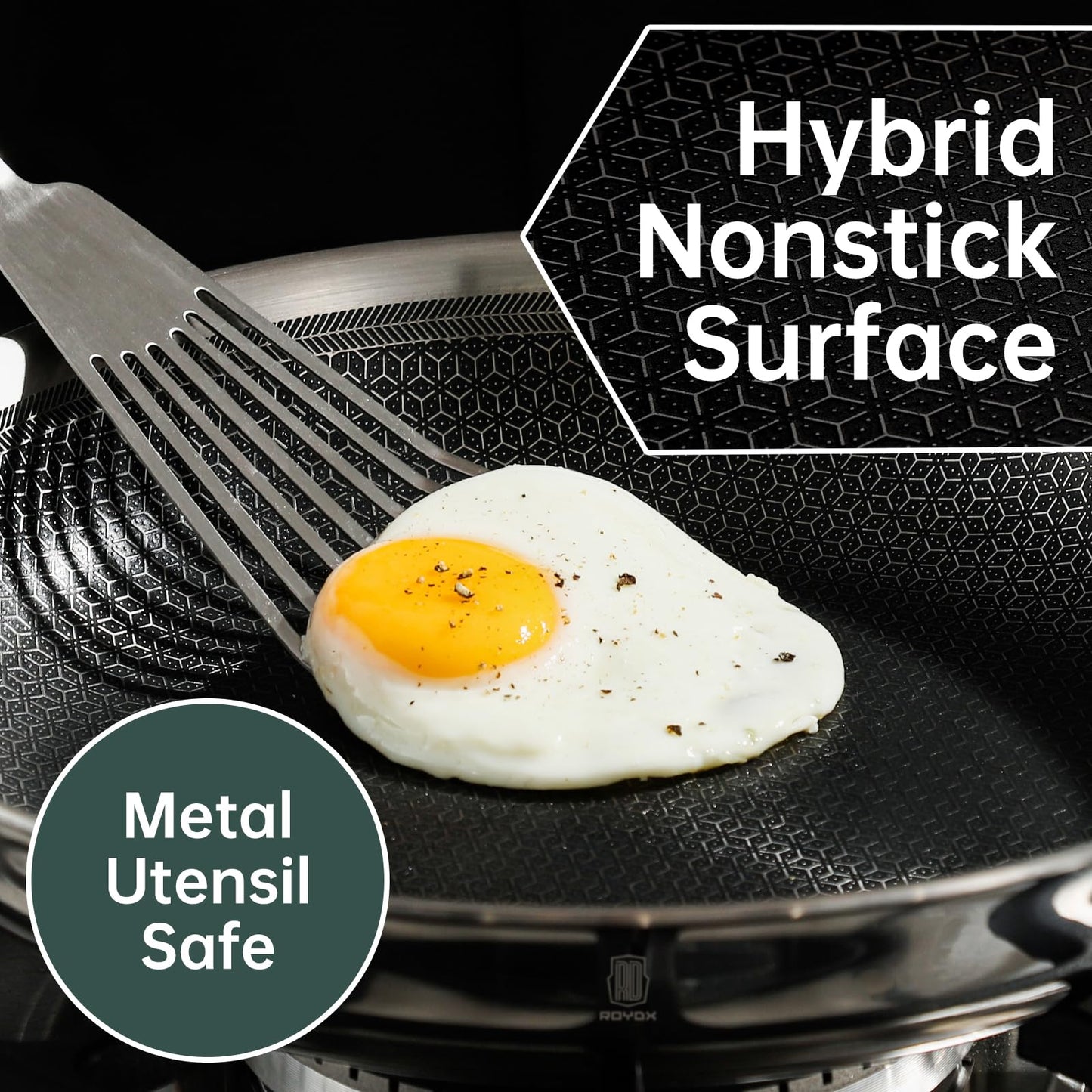ROYDX New Model Hybrid Nonstick Cookware Set 19-Piece Stainless Steel Pots and Pans Set with Removable Handles, Save Space,Dishwasher and Oven Safe, Induction Ready, Compatible with All Cooktops