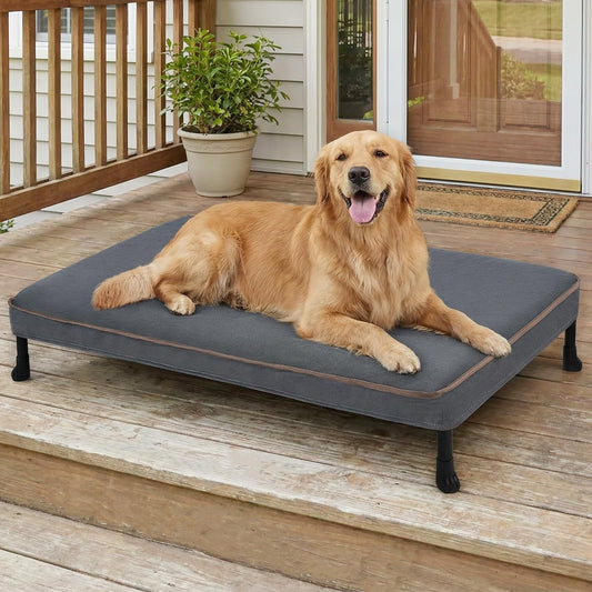 Veehoo Chew Proof Elevated Dog Bed, Indestructible Raised Dog Bed with Exclusive Cover, Washable Orthopedic Padded Pet Cot for Indoor & Outdoor, Extra Large Dog Bed 49" x 32", Dark Grey