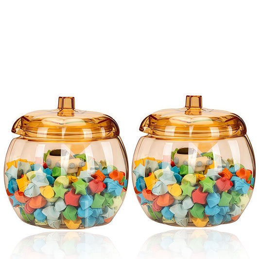 HANZE Appreciation Gifts for Teacher Women - Pumpkin Shaped Container with Lid, Plastic Pumpkin Jar for Candy, Treats, Spices, Party Ornaments, Halloween Decorations, Gift Box, Orange (2 Pack)