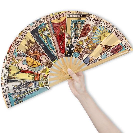 Weysat Tarot Card Hand Fan Rave Fan Fortune Teller Decor Oversized Folding Bamboo Witchy Gifts for Women Gypsy Cosplay EDM Music Gala Festival Mystic Accessories(Classic)