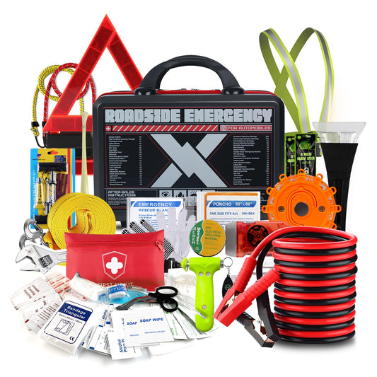 KITGO Roadside Emergency Car Kit (137Piece), with Jumper Cable, Car Safety Road Rescue Kit,Car Emergency Kit Gift for Father Women and Men,Tow Strap,Car Tool Kit (Black)