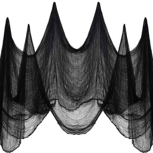 Diteryy Halloween Creepy Cloth 400 x 85 Inch Black Halloween Spooky Fabric with Cobwebs and Spiders Creepy Gauze Cloth Scary for Party Haunted House Decoration Outdoor Entrance