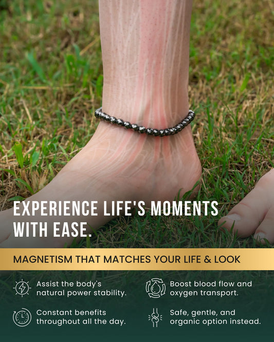 MagnetRX Hematite Magnetic Anklet - Ultra Strength Stones - Elegant Ankle Bracelets for Women - Metallic Black Beaded Hematite Anklets for Women and Men (6mm Faceted Beads)