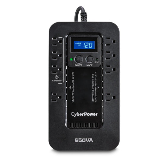 CyberPower EC650LCD Ecologic UPS Battery Backup and Surge Protector, 650VA/390W, 8 Outlets, ECO Mode, Compact, UL Certified