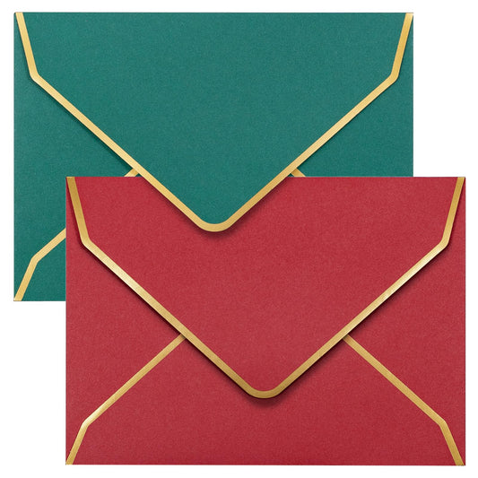 Invitation Envelopes, 100-Pack 5x7 Envelopes for Invitations, Gold Foil Bordered Colored Envelopes, A7, 5 1/4 x 7 1/4 Inches, Christmas Colors, Red, Green