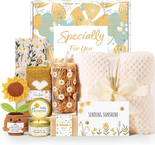 Self Care Gifts for Women Gift Baskets，Sending Sunshine Thinking of You Care Package Spa Gift Sets, Birthday Christmas Gifts for Women Best Friends Mom Sister Wife Grandma Her - Ivory