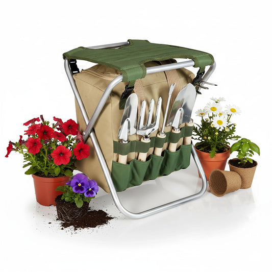 PICNIC TIME Garden Kneeler and Seat, Folding Gardening Bench, Portable Garden Stool and Kneeler with Detachable Tote Organizer for Weeding & Yard Work (Olive Green with Beige Accents)