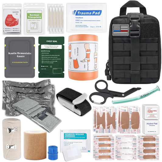 77 PCS Survival First Aid Kit with Molle Bag, 6-Inch Israeli Bandage, Tactical First Aid Kit for Car, Camping, Hiking and Travel