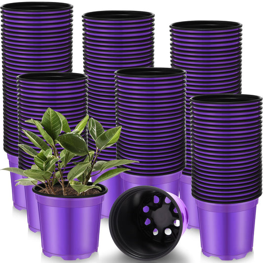 Havawish 150 Pcs 4 Inch Plastic Nursery Pots Seedling Starting Pots with Drainage Holes Thicken Flower Planters Seed Starting Indoor Outdoor for Seedling Cutting Transplanting(Purple)
