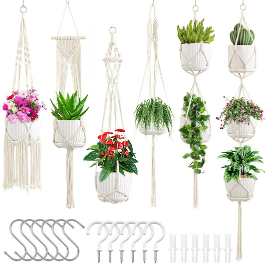 SFENNGPET Macrame Plant Hangers, 6Pack Hanging Planters for Indoor Plants w/ 6 Set Hangers Kit Handmade Macromay Plant Hangers Indoor Flower Pots Holder Stand for Boho Home Décor (POTS NOT Included)
