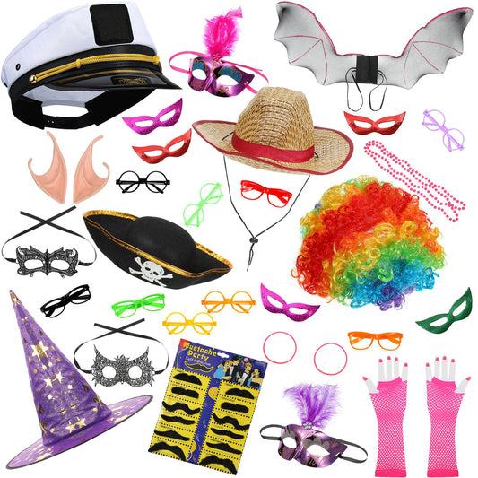 Landhoow 33 Pcs Funny Photo Booth Party Assorted Photo Booth Kit Props Costume Accessories Set, Captain Hat Funny Glasses for Wedding Props Birthday Parties Family Photos Booths Carnival Party