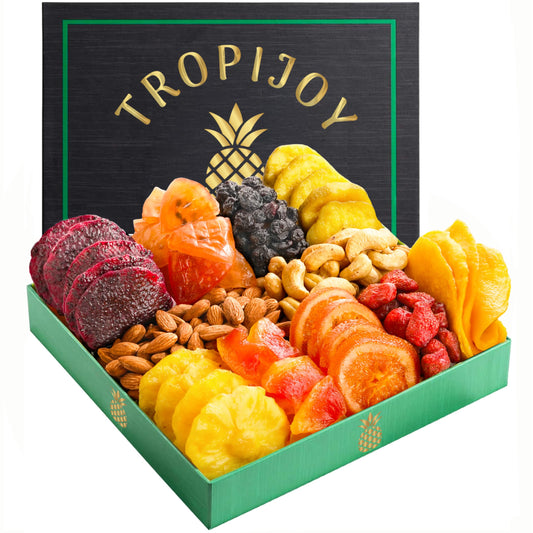 Dried Fruit Gift Basket – 11 Tropical Flavor Mothers Day Gifts for Mom | 20oz Soft Dried Fruit Basket Gift - Dried Fruit and Nuts Gift Basket Dry Fruits Gift Box - Healthy Food Gifts for Women Mom Dad