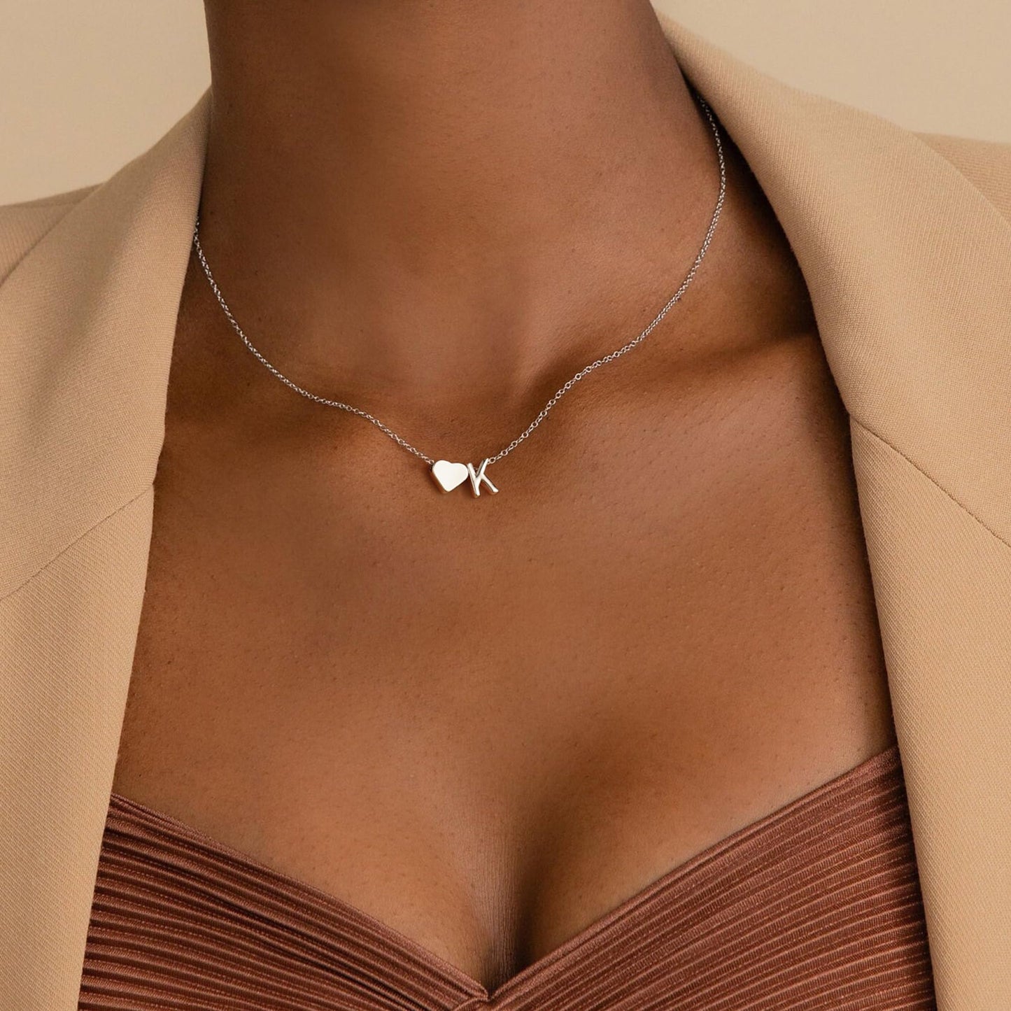Turandoss Heart Initial Necklace for Women, 18K White Gold Plated Heart Initial C Dainty Necklaces Tiny Silver Necklaces Birthday Gifts for Women Jewelry