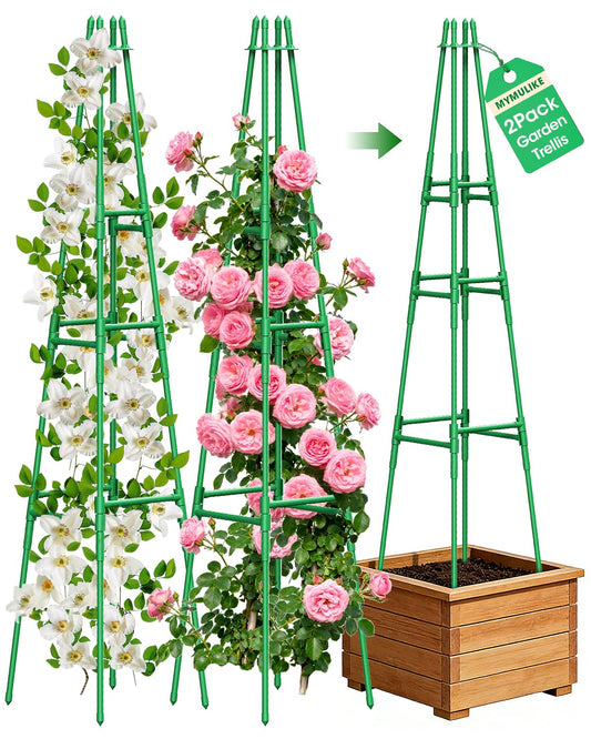 MYMULIKE 2 Pack Garden Trellis for Climbing Plants Outdoor, 6FT Plant Trellis Support for Climbing Vine, Plant Support Tower Cages Plastic Coated Metal Pipe Supports for Outdoor Indoor,Tomato cage