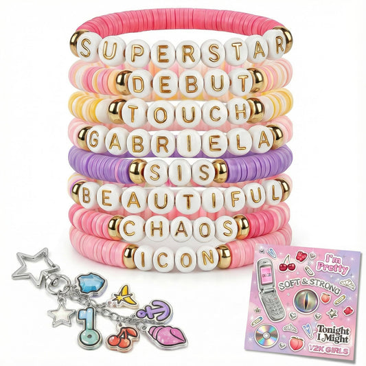 SportsLiking 8 Pcs Friendship Bracelets Set for Katseye Fans, Y2K Korean Pop Merch Bundle with Keychain & Card, Concert Accessories for Women