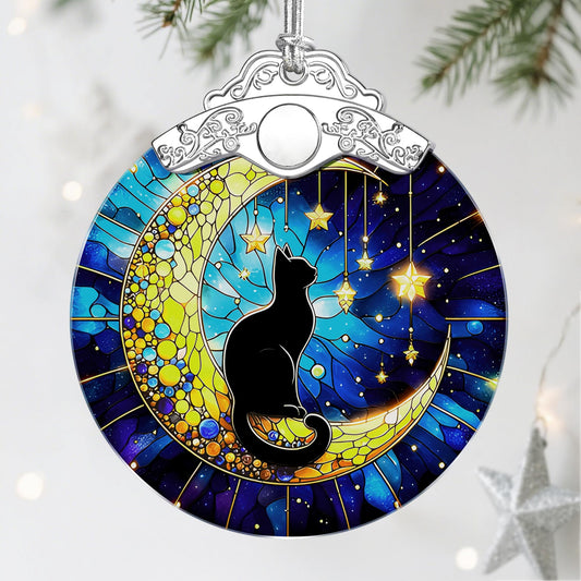 Stained Glass Black Cat Ornament, Christmas Ornaments, Christmas Decorations for Tree, Holiday Ornament, Gifts for Cat Lovers, Holiday Party Gifts, Gift Ideas & Xmas Gift