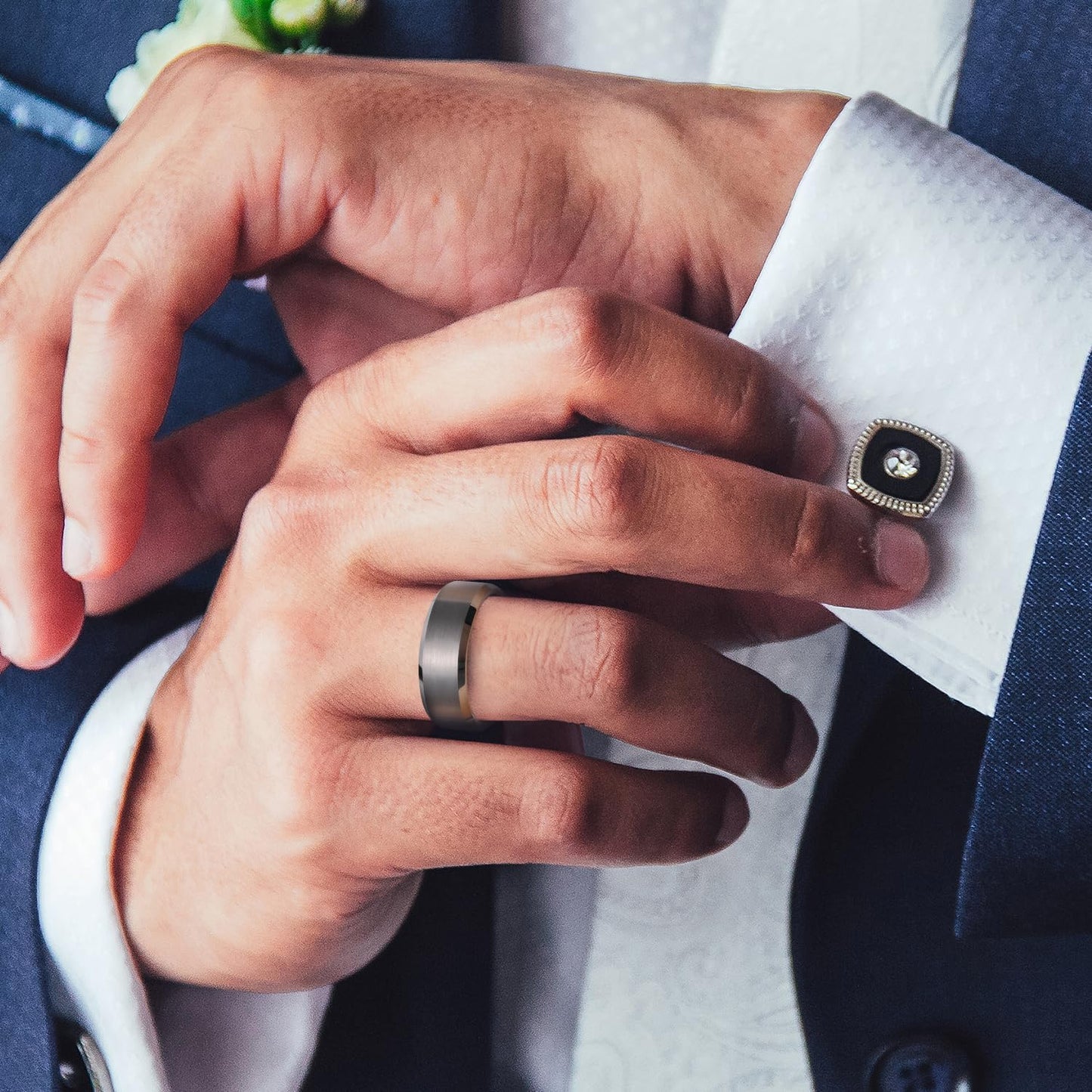King Will Gunmetal Gray 8mm Basic Wedding Ring For Men with Brushed Matte Surface Beveled Polished Edge Comfort Fit Size 14