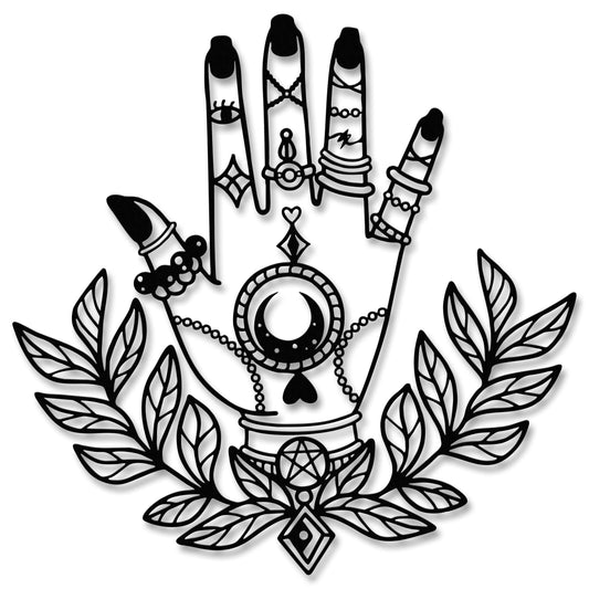 Slickss Mystical Hand of Spirit Metal Wall Art with All-Seeing Eye, Moon & Florals-Witchy Home Decor,Occult Oddities,Gothic Bohemian Wall Hanging for Sacred Space, Altar, Living Room