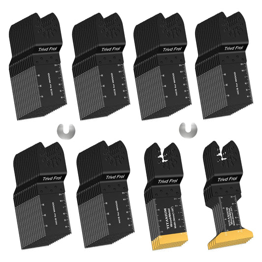 Trivd Frol 100PCS Oscillating Saw Blades, Professional Universal Titanium Multitool Blades for Wood Plastics Metal, Quick Release Multi Tool Blades Kits Fit Dewalt Ryobi Milwaukee Rockwell Fein