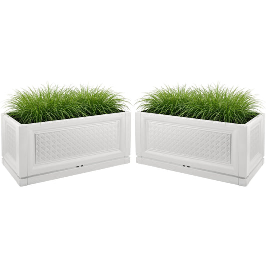 Large Planters for Outdoor Plants 2-Pack - 15.75x31.5in Rectangular Long Pots for Plants Outdoor Planters for Porch, Patio, Deck, Balcony, or Front Porch Decor by Pure Garden (White)