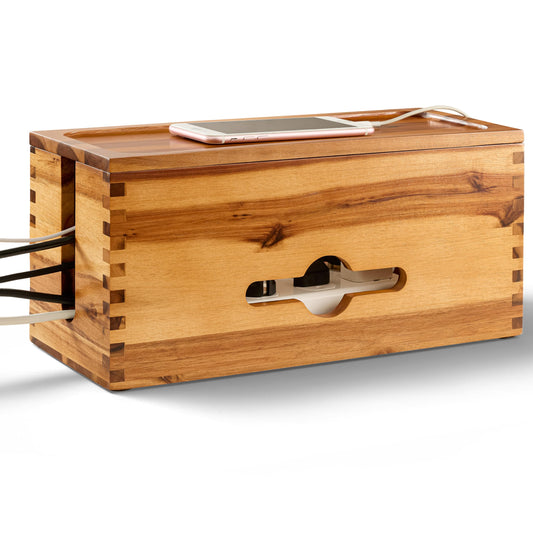 Tidita Acacia Large Cable Management Box - 15" L Cord Box Hider Power Strip Box for Power Strip Organizer - Cable Hider Box, Surge Protector Box to Hide Cords - Wire Box Hider for Desk Organization
