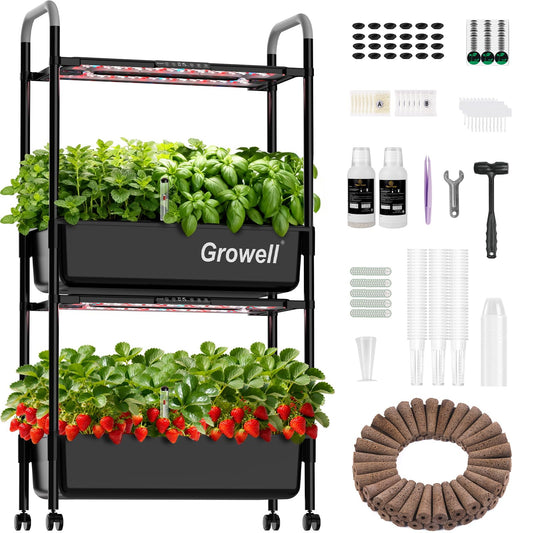 Growell Hydroponics Growing System Kit, 54 Pods Vertical Indoor Herb Garden with Smart LED Grow Light, Auto Circulating Water Pump Each Tier, 28L Hydroponic Gardening Systems for Ideal Gifts (Black)