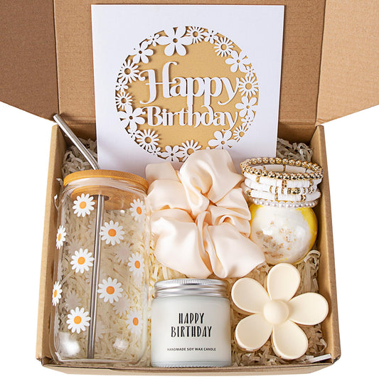 JTEWB Birthday Gifts For Women, Teen Girl, Her, Happy Birthday Gift Box For Girl, Women, Sister, Daughter, Friends, Cute Daisy Aesthetic Glass Cups Gift Set 7pcs