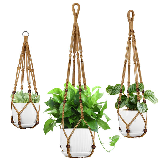 IDEEEPAN Macrame Plant Hanger - Fits 4 to 13 inches Pots for Indoor Outdoor, 35"/29"/23" Different Sizes Set, Brown (POTS NOT Included)