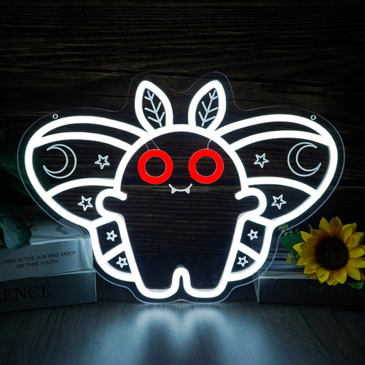 BZTPZ Mothman Neon Sign Cute LED Cryptid Wall Art Cartoon Neon Light for Kids Room Decor Mysterious Creature Light Gift for Fans(14.8 * 10.6inch)