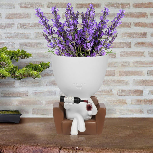 Wnsamoddy Funny Face Planter Pots with Drainage - Resin Head Flower Pot for Indoor Outdoor Succulents Cactus, Unique White Elephant Gifts for Wine & Plant Lovers, Home Office Desk Decor