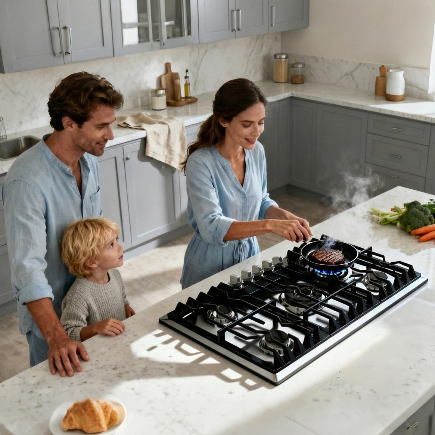 TOPWISH 36 Inch Gas Cooktop, 5 Burners Gas Stove Top, NG/LPG Convertible 304 Stainless Steel Built-in Propane Stovetop, Natural Hob with Thermocouple Flame Out Protection for Rvs Kitchen Apartments
