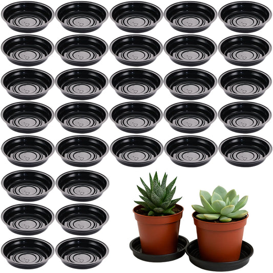 30 Packs 8 Inches Small Plant Saucers for Indoor Outdoor Use Heavy Duty Plastic Plant Plate Dish for Planter Bulk Round Flower Pot Drip Trays to Catch Water 4 to 20 Inch, Black