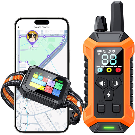 Meowant GPS Wireless Dog Fence System Collar with Training Remote, Free App, Custom GPS Fence(82-7000ft), Beep/Vibration/Correction, Early Alert Band, Waterproof LCD Collar, Dogs 10+Lbs, Outdoor