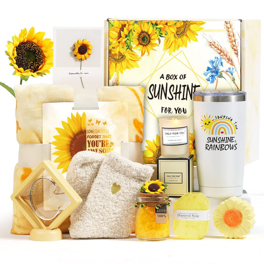 Sending Sunshine Gifts for Women, Sending Sunflower Gift for Mom, 10 Pcs Spa Gifts for Women, Birthday Gift Sets, Unique Holiday Gift Basket for Mom, Wife, Sister, her, Girl Friend