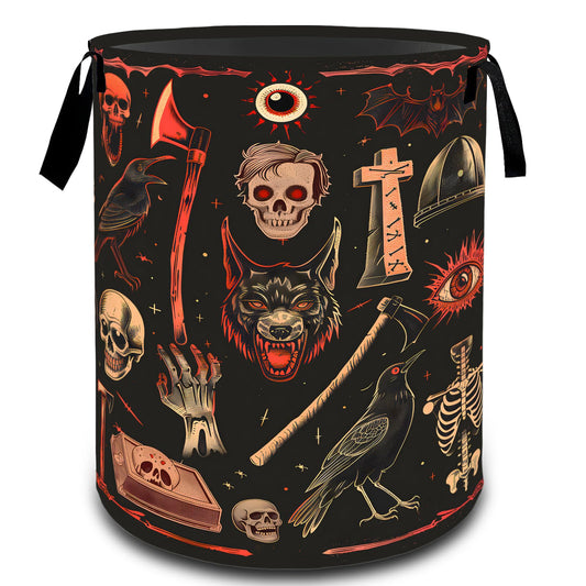 VODRM Gothic Horror Laundry Basket, Dirty Collapsible Clothes Toy Organizer Hamper for Kids Adults, Oxford Cloth Waterproof Storage Bin for Bedroom Bathroom Goth Decor Halloween Gifts, 19.7"X15.7"