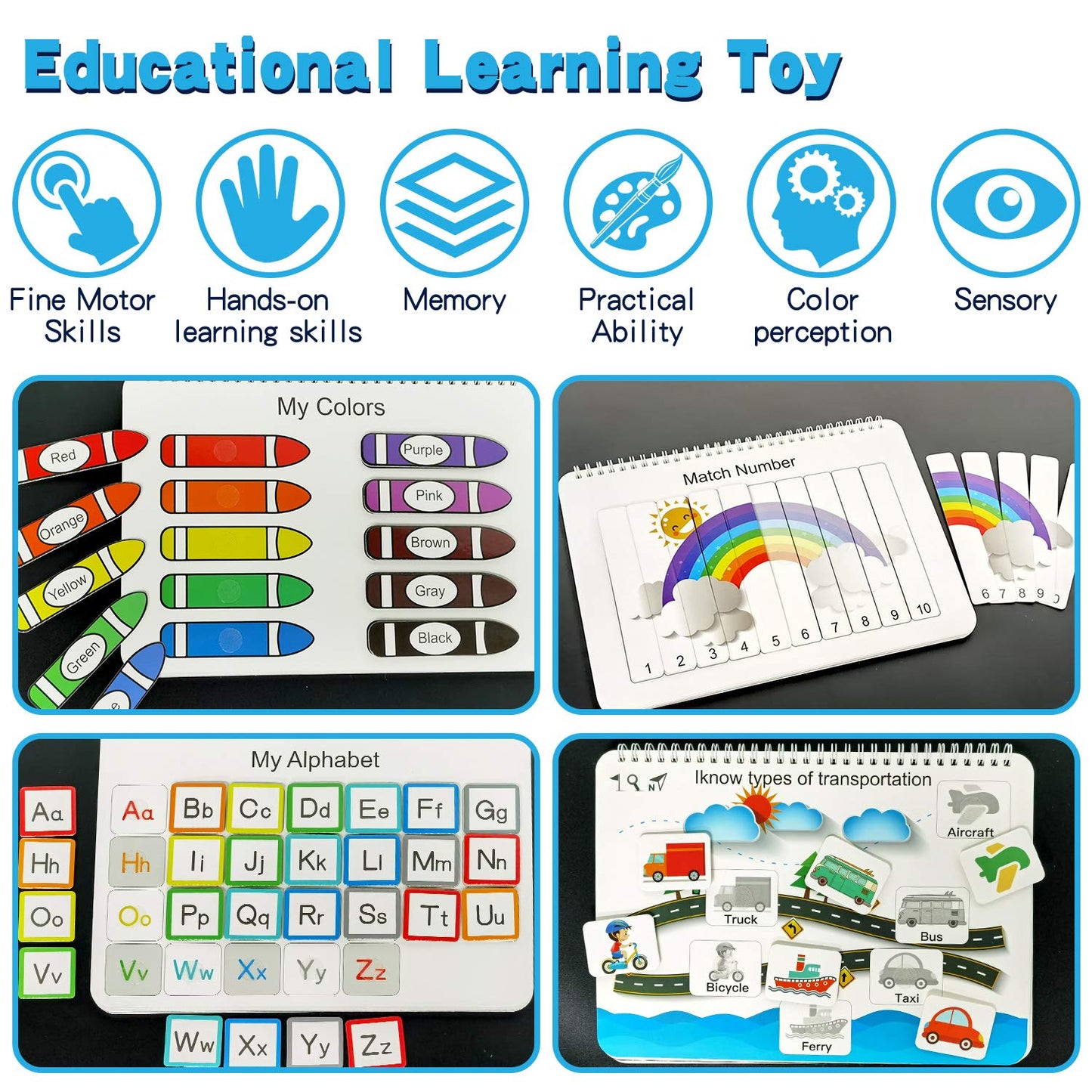 iHarPro Busy Book for Kids, Montessori Toys for Toddlers, Autism Sensory Educational Toys, Toddler Preschool Learning Activity Binder and Early Books - for Boys & Girls Develops Fine Motor Skills