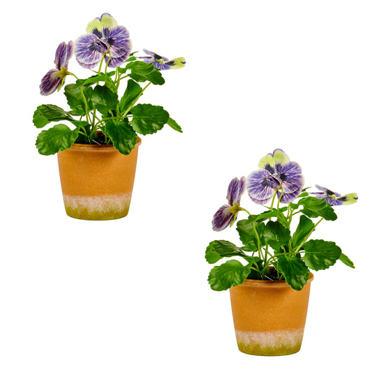 Worth Imports Artificial 10" Blue Pansy in 4" Pot, Set of 2
