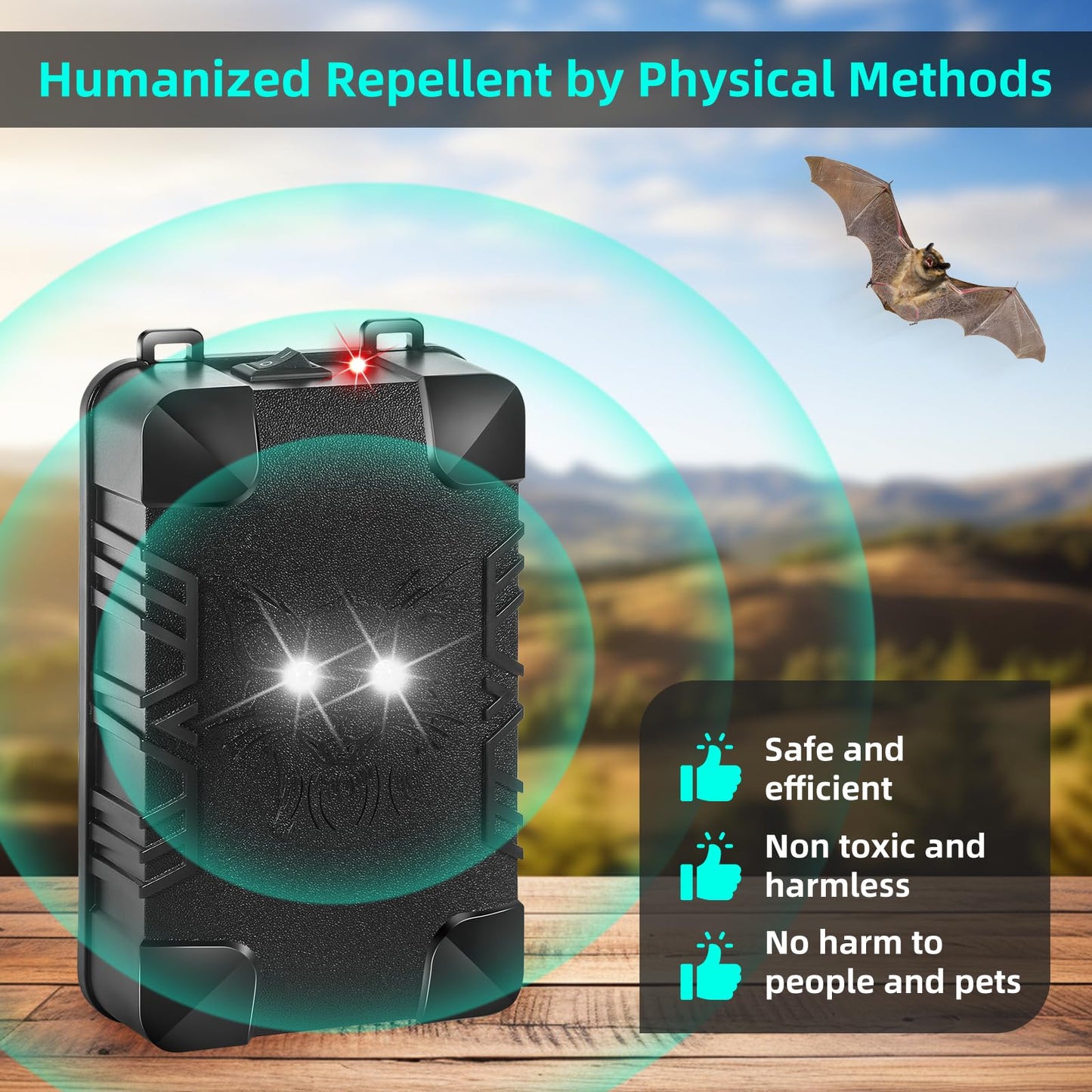 2 Pcs Under Hood Rodent Repeller with Strobe Light & 3 Power Supply Methods, Professional Ultrasonic Mouse Repellent Rat Squirrel Deterrent for 12V Cars Trucks RV Engine Bay Warehouse Attic