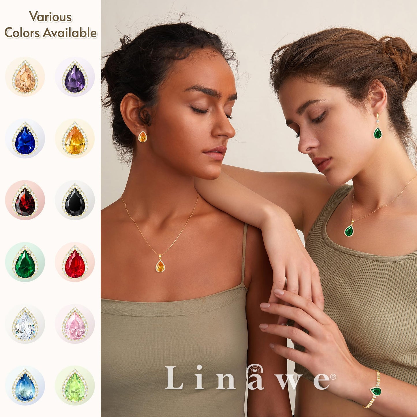 Linawe Red Imitation Diamond Stud Earrings for Women, Gold Cubic Zirconia Earrings Studs, Iridescent Teardrop Statement Rhinestone Garnet Crystal Earrings Set, Costume Wedding Jewelry