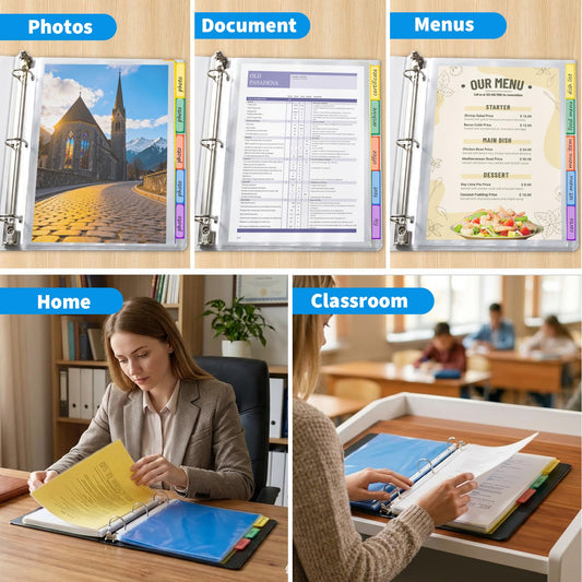 Binditek 2-in-1 Binder Organizer Set, 5-Tab Dividers with Pockets (10 Sets, 50 Tabs Total) + 50 Heavy-Duty Clear Sheet Protectors, Letter Size, for 3-Ring Binders, Color-Coded Filing System