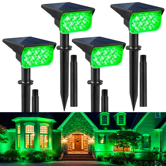 CREPOW Green Solar Spot Lights Outdoor, St. Patrick's Day Decor Lights with IP65 Waterproof 20 LEDs Solar Landscape Spotlights for Garden Path Yard Holiday Christmas 4 Pack