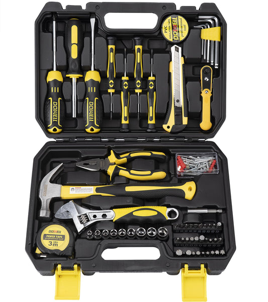 DOWELL Tool Set, Auto Repair Household Tool Kit with Socket, Wrench, Screwdriver, Bits Set and Plastic Toolbox Storage Case, HYT128 (128 Pieces)