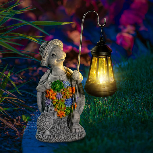 RS FURISON Solar Garden Outdoor Statue Turtle with Hanging LED Lantern —Outside Solar Turtle Decor for Garden,Home,Lawn,Yard, Balcony Ornament- Unique Housewarming Gifts