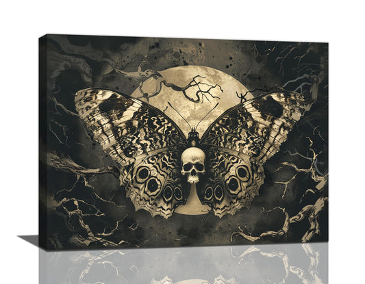 xiilo Gothic Skull Wall Art Spooky Skeleton Butterfly Pictures Decor Goth Moon Horror Canvas Painting Home Artwork Decorations for Halloween Bathroom Living Room Bedroom 16x12 inch