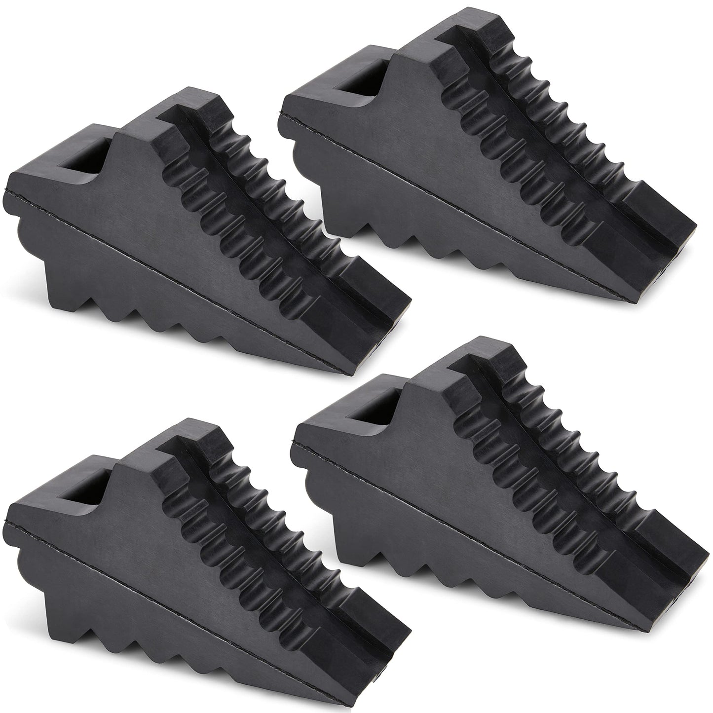 Wheel Chocks for Cars, RVs, Trucks, Trailers, and Vehicles G.V.W. up to 8T, 4 Pack - Anti Slip Bottom Tire Chock for All Weather Use - RV, Travel Trailer, Pop Up Camper Accessory