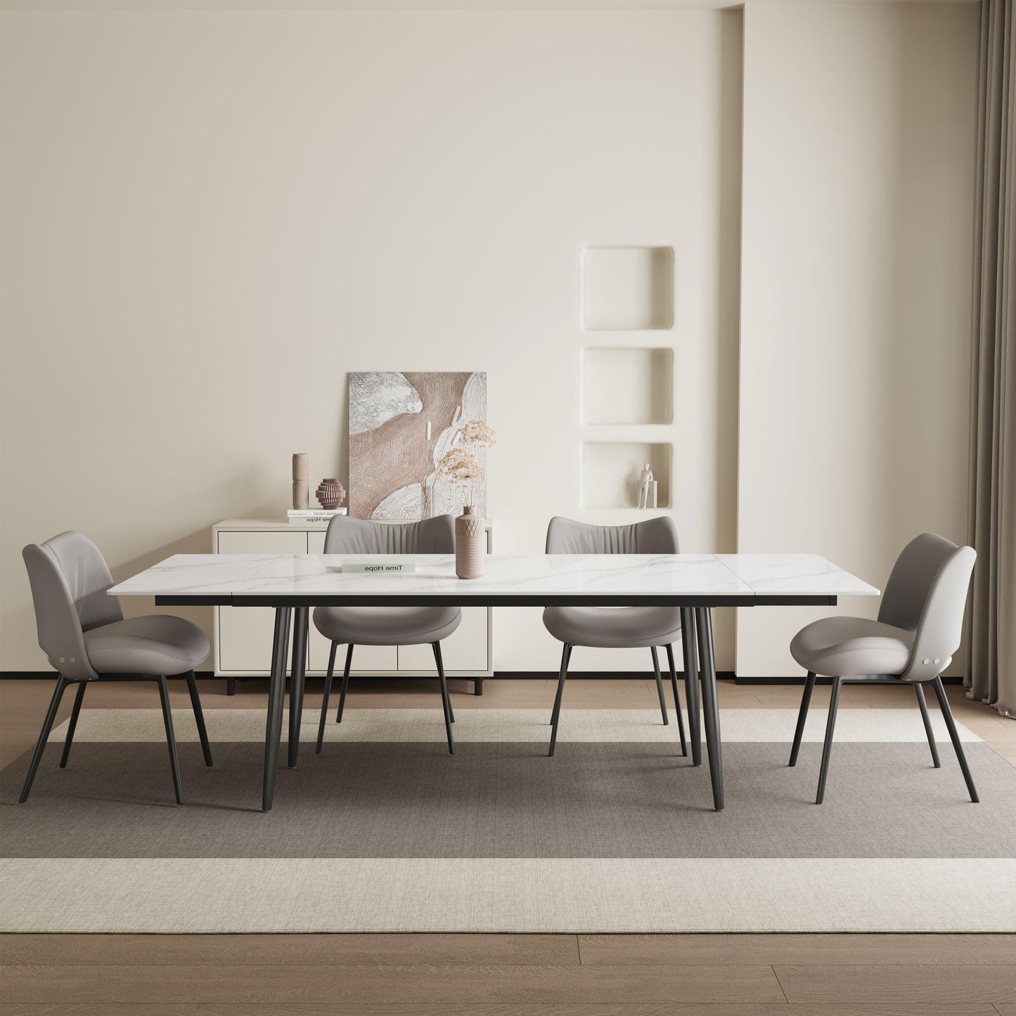 Extendable Dining Table (62.9" to 94.4") for 6 to 10 - Modern Rectangular Sintered Stone Table with High Hardness and Easy Maintenance - Stylish White