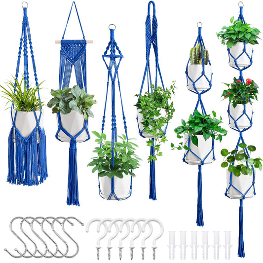 SFENNGPET Macrame Plant Hangers, 6Pack Hanging Planters for Indoor Plants w/ 6 Set Hangers Kit Handmade Macromay Plant Hangers Indoor Flower Pots Holder Stand for Boho Home Décor (POTS NOT Included)