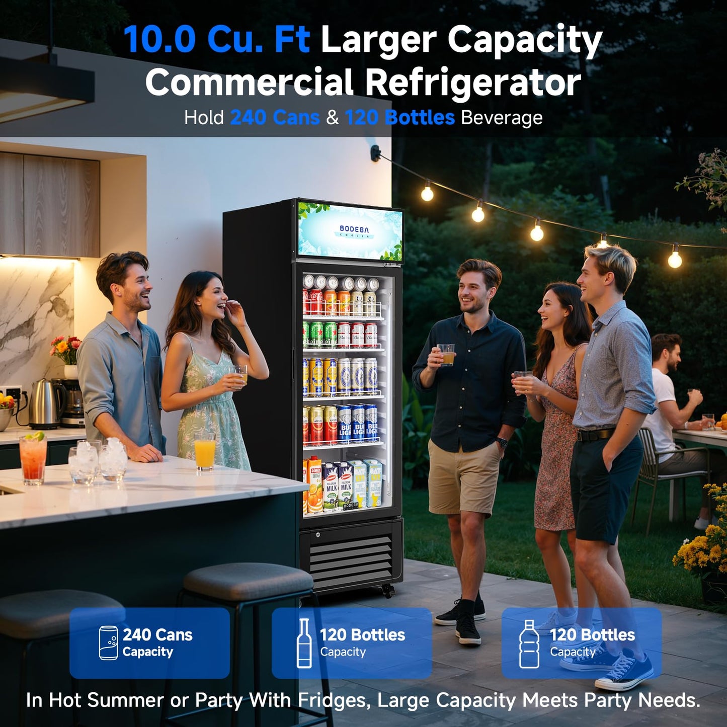 BODEGACOOLER Beverage Refrigerator and Cooler, 10.0 Cu.Ft. Commercial Refrigerator For Home & Kitchen, Office and Garage, Display Refrigerator with Adjustable Shelves and LED Light For Beer, Soda.